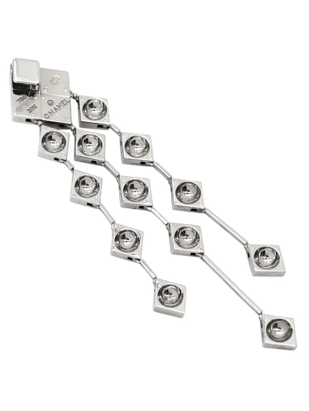 Chanel Pendant Quilted White Gold Drop Swing 18k WG 20k